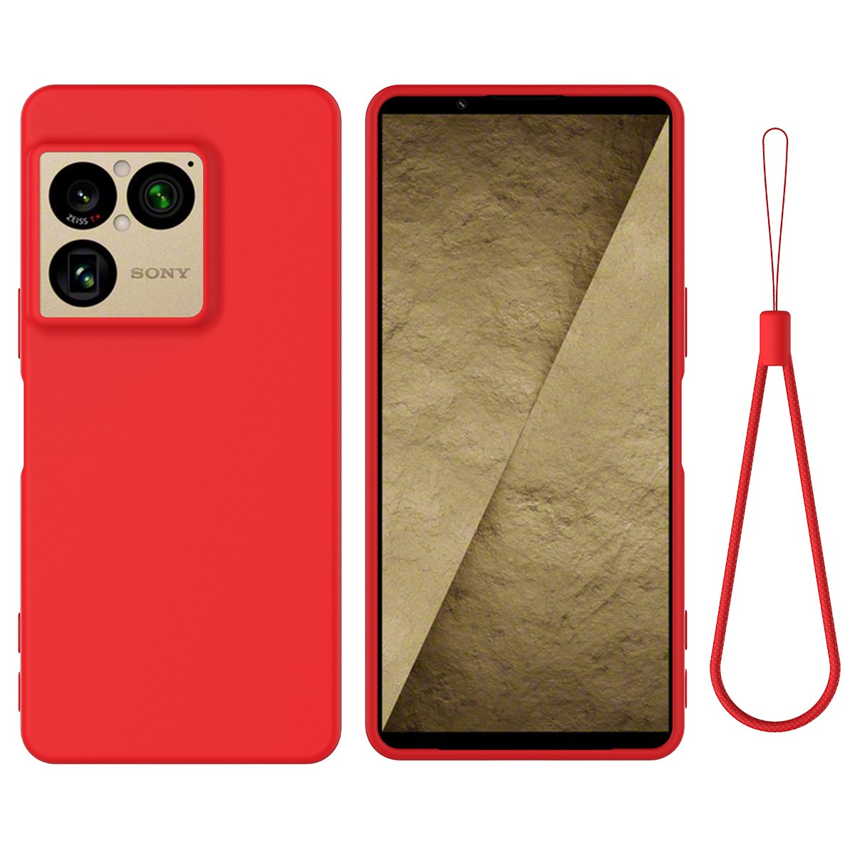 Sony Xperia 1 VIII EIDERWOOD Lined Silicone Case with Strap - Red