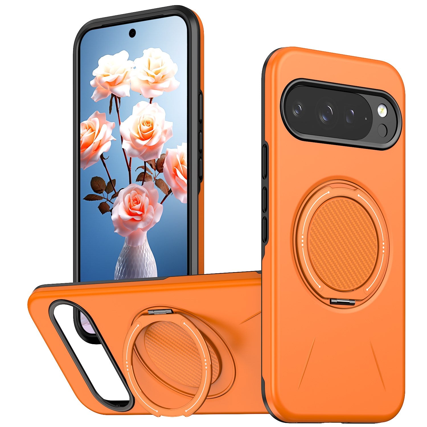 Google Pixel 11 / 11 Pro EIDERWOOD Hybrid Plastic Case with Rotating Kickstand - MagSafe Compatible - Orange