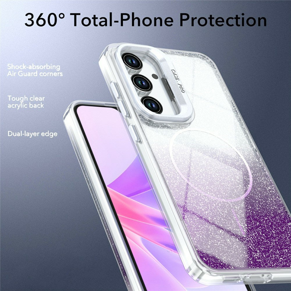 Samsung Galaxy S26 FE EIDERWOOD Hybrid Case with Glitter & Camera Kickstand - Transparent / Purple