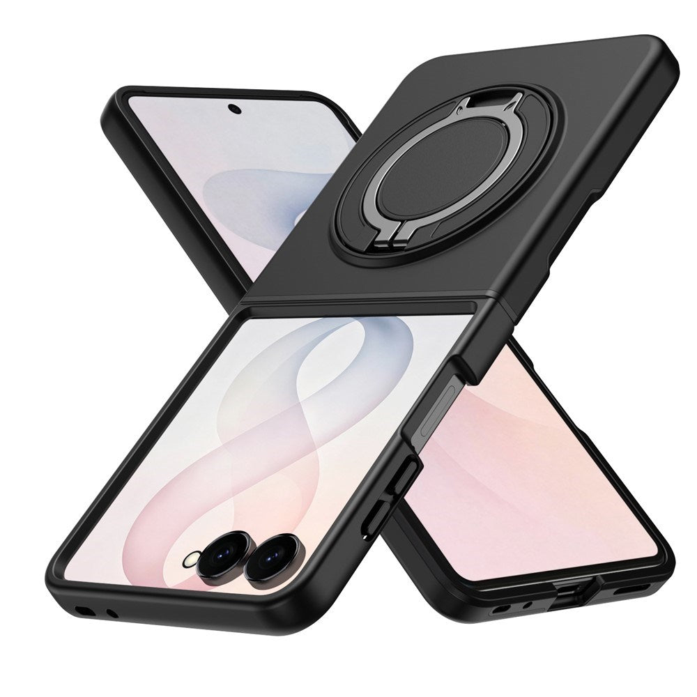 Samsung Galaxy Z Flip8 EIDERWOOD Hybrid Case with 360° Rotatable Kickstand - Black