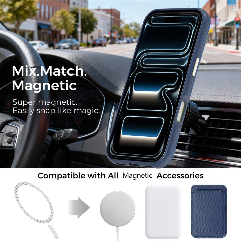 iPhone 18 Pro EIDERWOOD Faux Leather Back Case with Detachable Card Holder - MagSafe Compatible - Blue