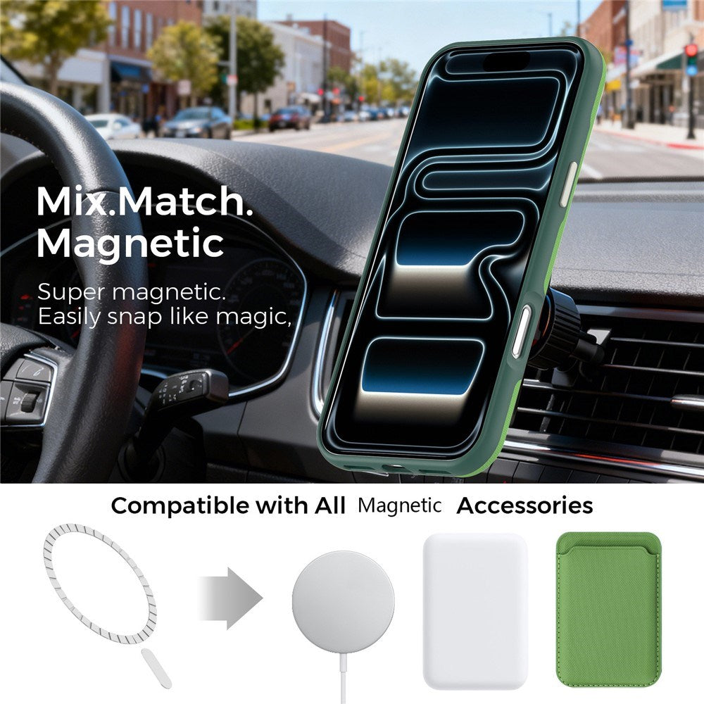iPhone 18 Pro Max EIDERWOOD Faux Leather Back Case with Detachable Card Holder - MagSafe Compatible - Green