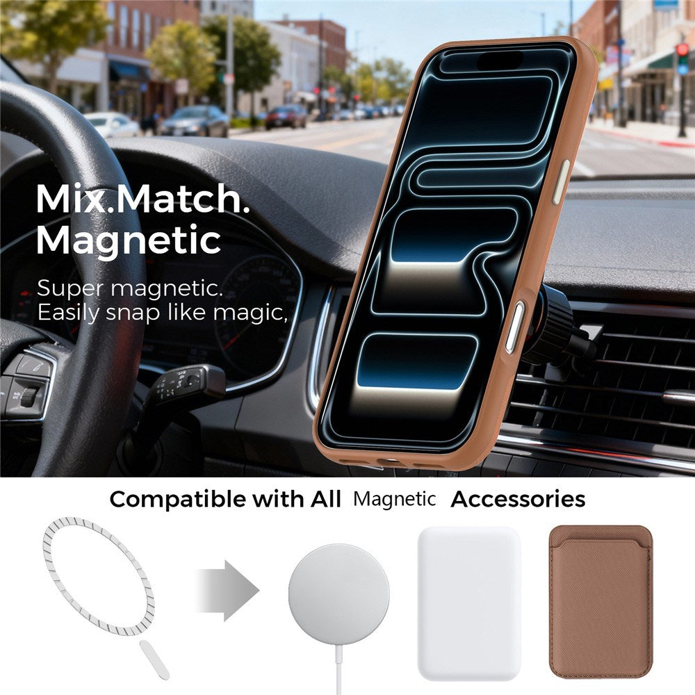 iPhone 18 Pro Max EIDERWOOD Faux Leather Back Case with Detachable Card Holder - MagSafe Compatible - Brown