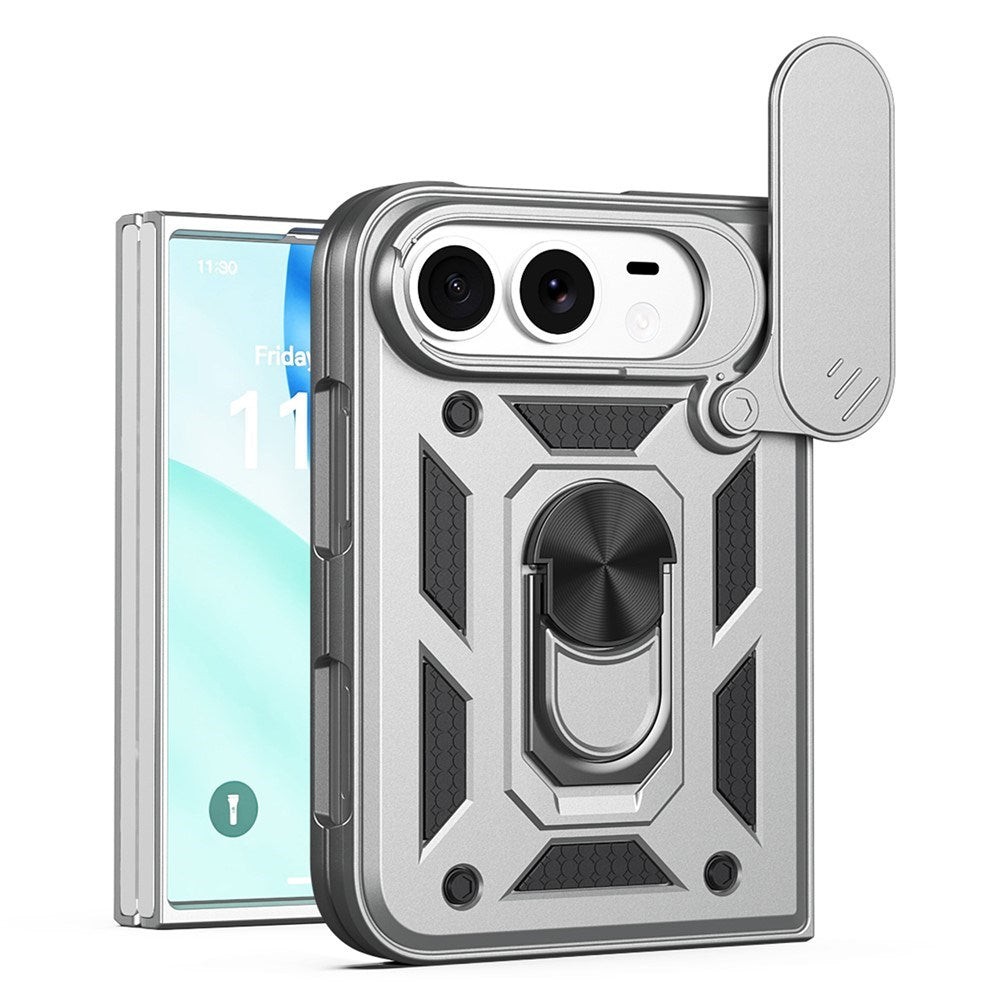 iPhone Fold EIDERWOOD Hybrid Tough Case with Kickstand & Cam Slider - Silver