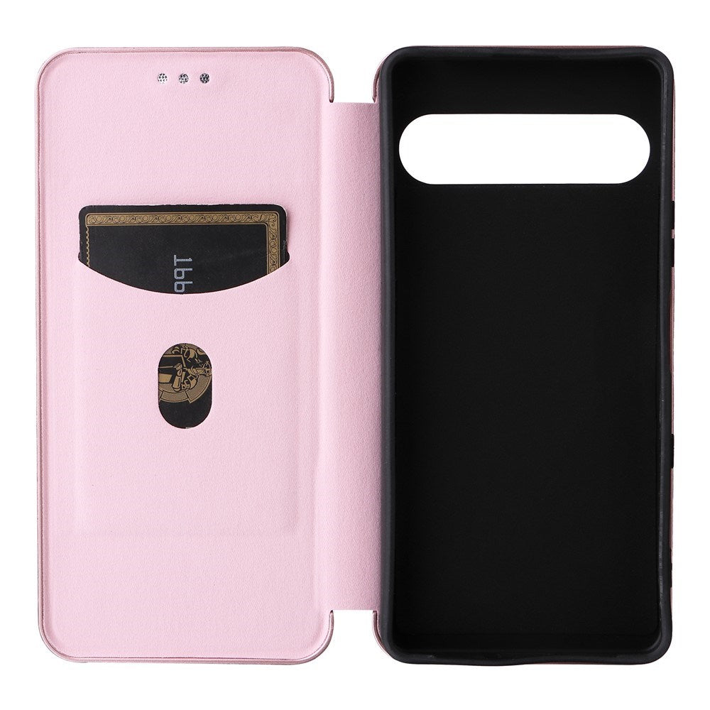 Sony Xperia 10 VIII EIDERWOOD Artificial Leather Case with Carbon Fibre Texture and Kickstand Strop - Pink