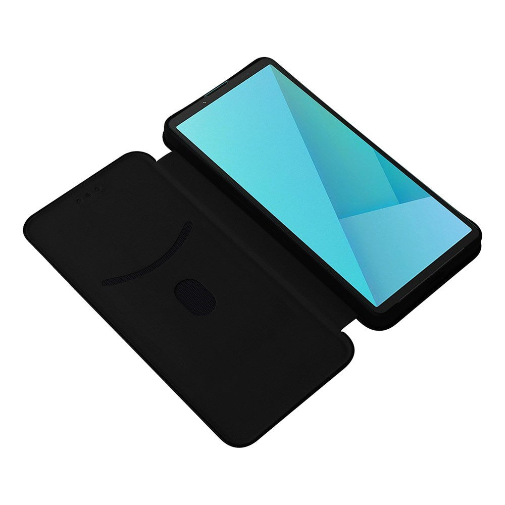 Sony Xperia 10 VIII EIDERWOOD Artificial Leather Case with Carbon Fibre Texture and Kickstand Strop - Black