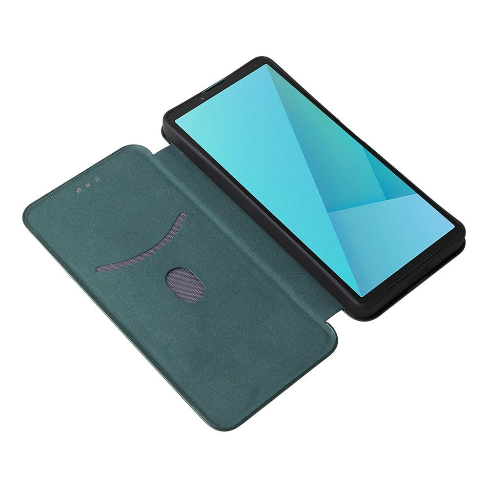 Sony Xperia 10 VIII EIDERWOOD Artificial Leather Case with Carbon Fibre Texture and Kickstand Strop - Green
