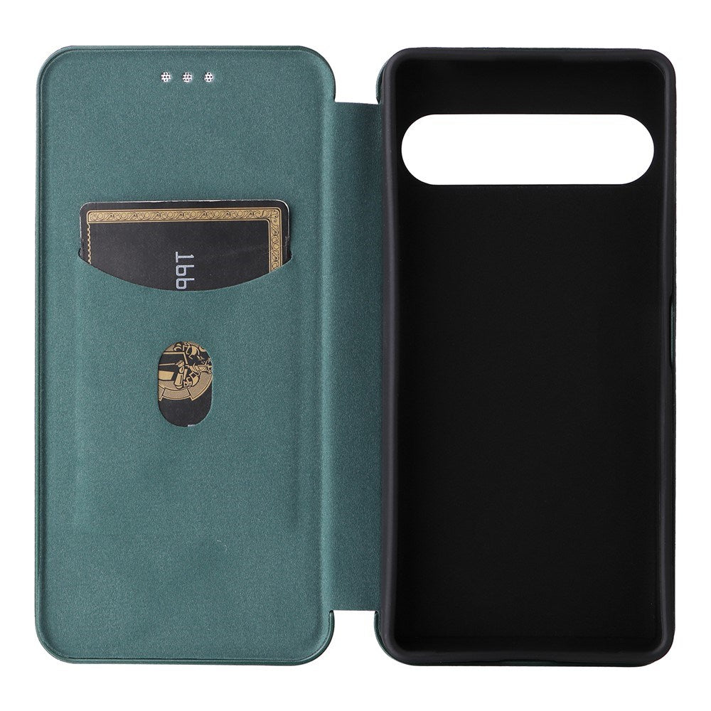 Sony Xperia 10 VIII EIDERWOOD Artificial Leather Case with Carbon Fibre Texture and Kickstand Strop - Green