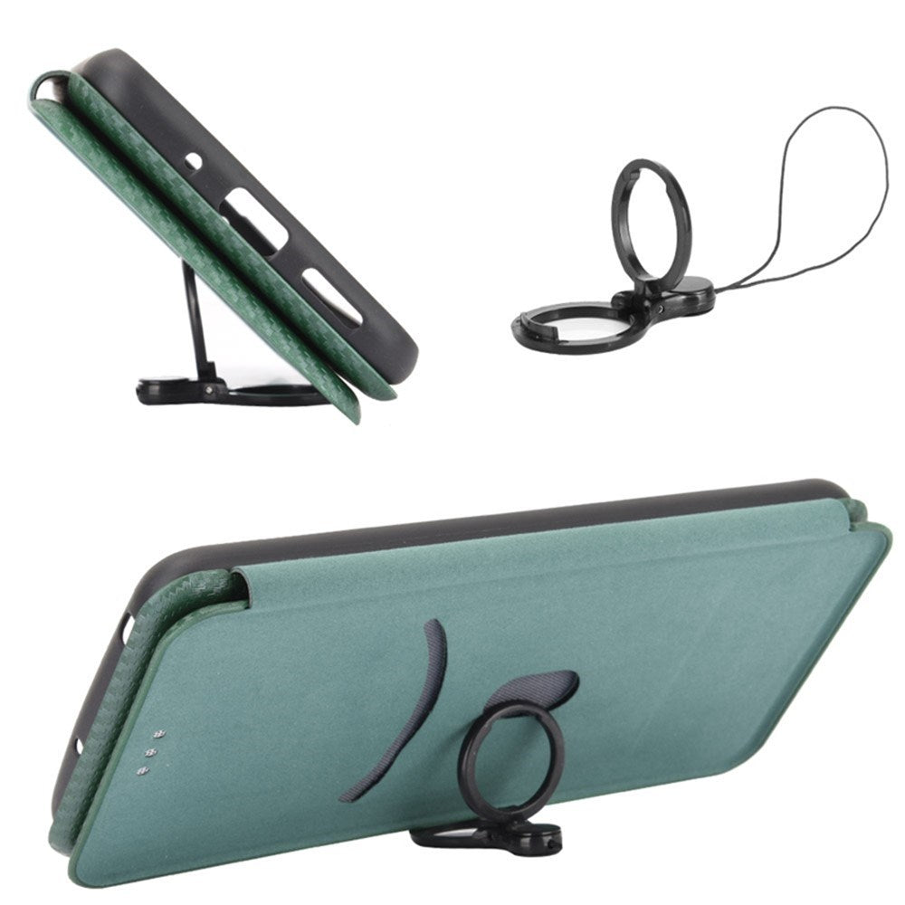 Sony Xperia 10 VIII EIDERWOOD Artificial Leather Case with Carbon Fibre Texture and Kickstand Strop - Green