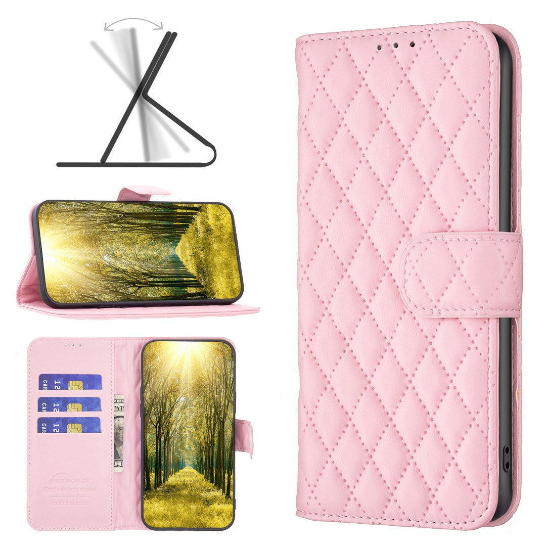 Google Pixel 11a EIDERWOOD Textured Faux Leather Flip Case with Card Holder & Stand Function - Pink
