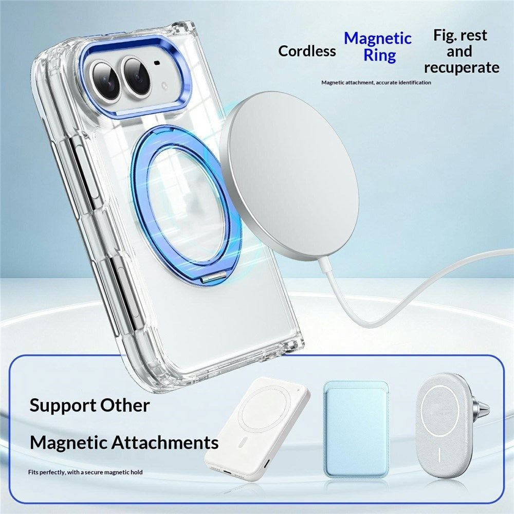 iPhone Fold EIDERWOOD Hybrid Case with Kickstand - MagSafe Compatible - Transparent / Blue