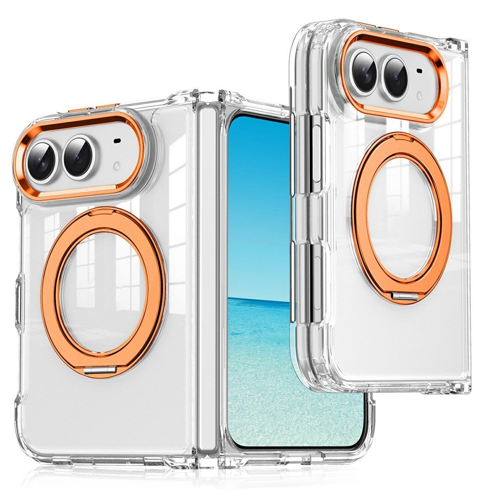 iPhone Fold EIDERWOOD Hybrid Case with Kickstand - MagSafe Compatible - Transparent / Orange