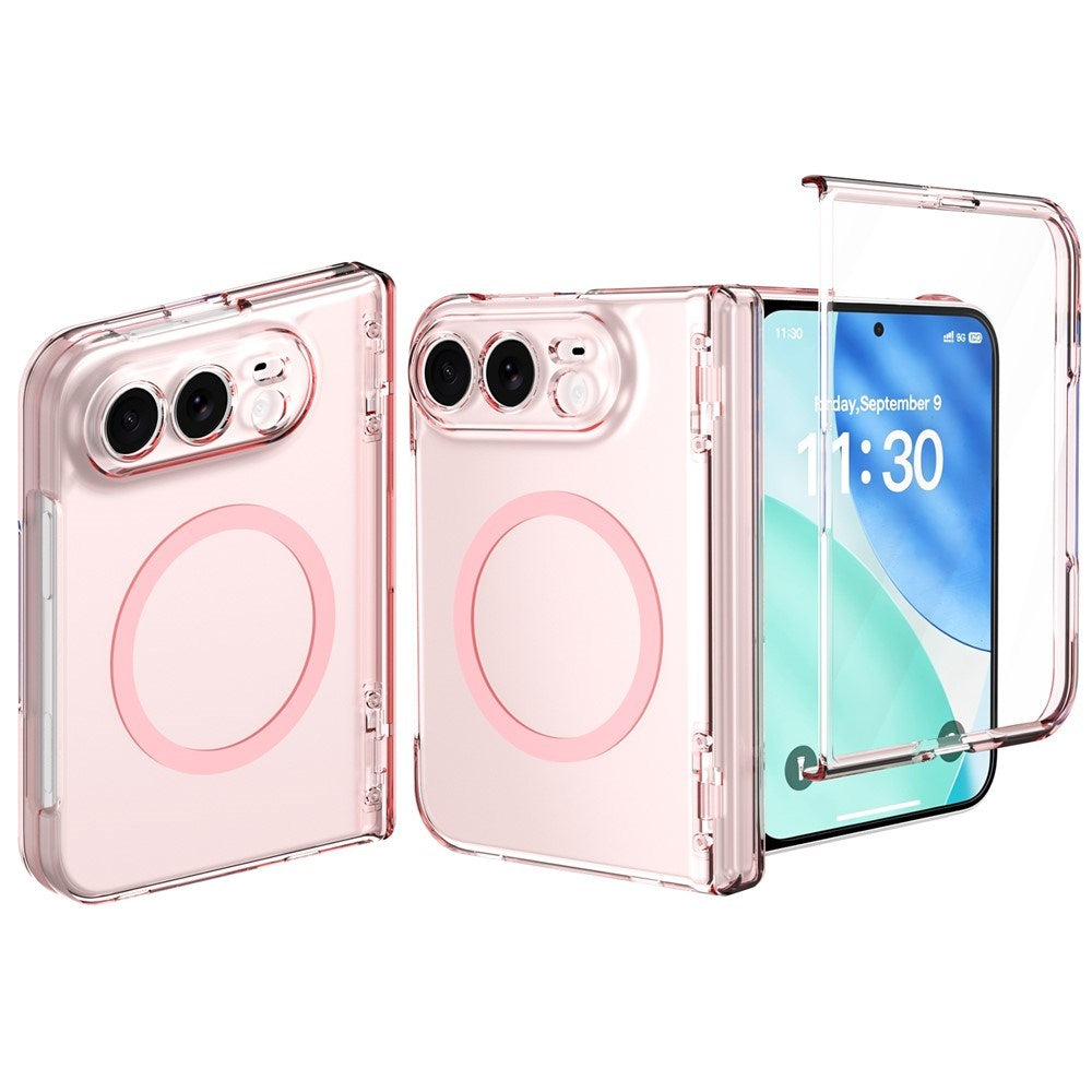 iPhone Fold EIDERWOOD Hybrid Case with Screen Protector - MagSafe Compatible - Transparent / Pink