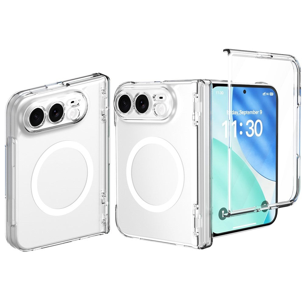 iPhone Fold EIDERWOOD Hybrid Case with Screen Protector - MagSafe Compatible - Transparent / White
