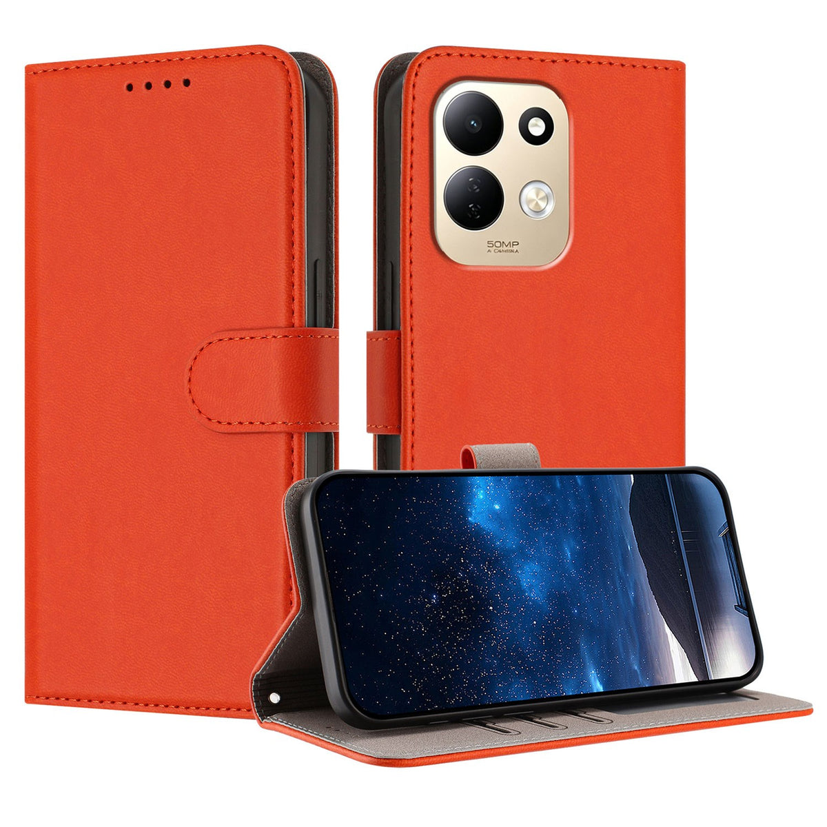 Xiaomi Redmi 17 (5G) / (4G) EIDERWOOD Artificial Leather Flip Case with Stand and Card Holder - Orange