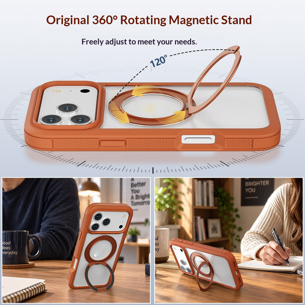 iPhone 18 Pro Max / 17 Pro Max EIDERWOOD Case with Screen Protector and Stand Function - MagSafe Compatible - Orange / Transparent