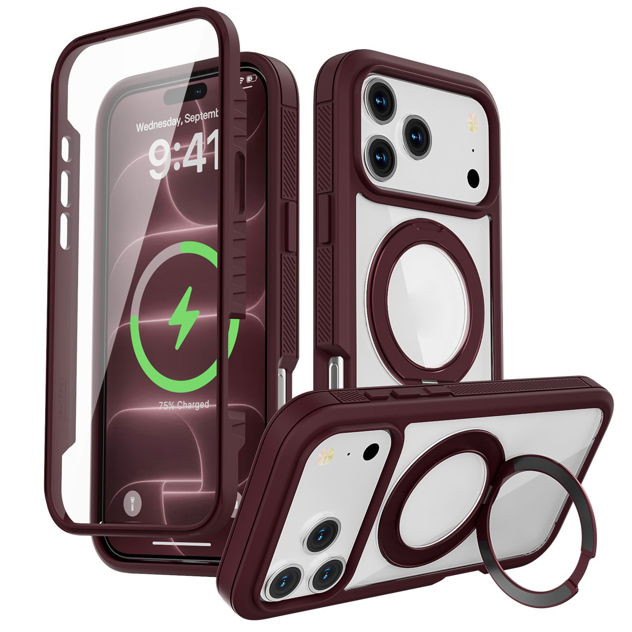 iPhone 18 Pro Max / 17 Pro Max EIDERWOOD Case with Screen Protector and Stand Function - MagSafe Compatible - Red / Transparent