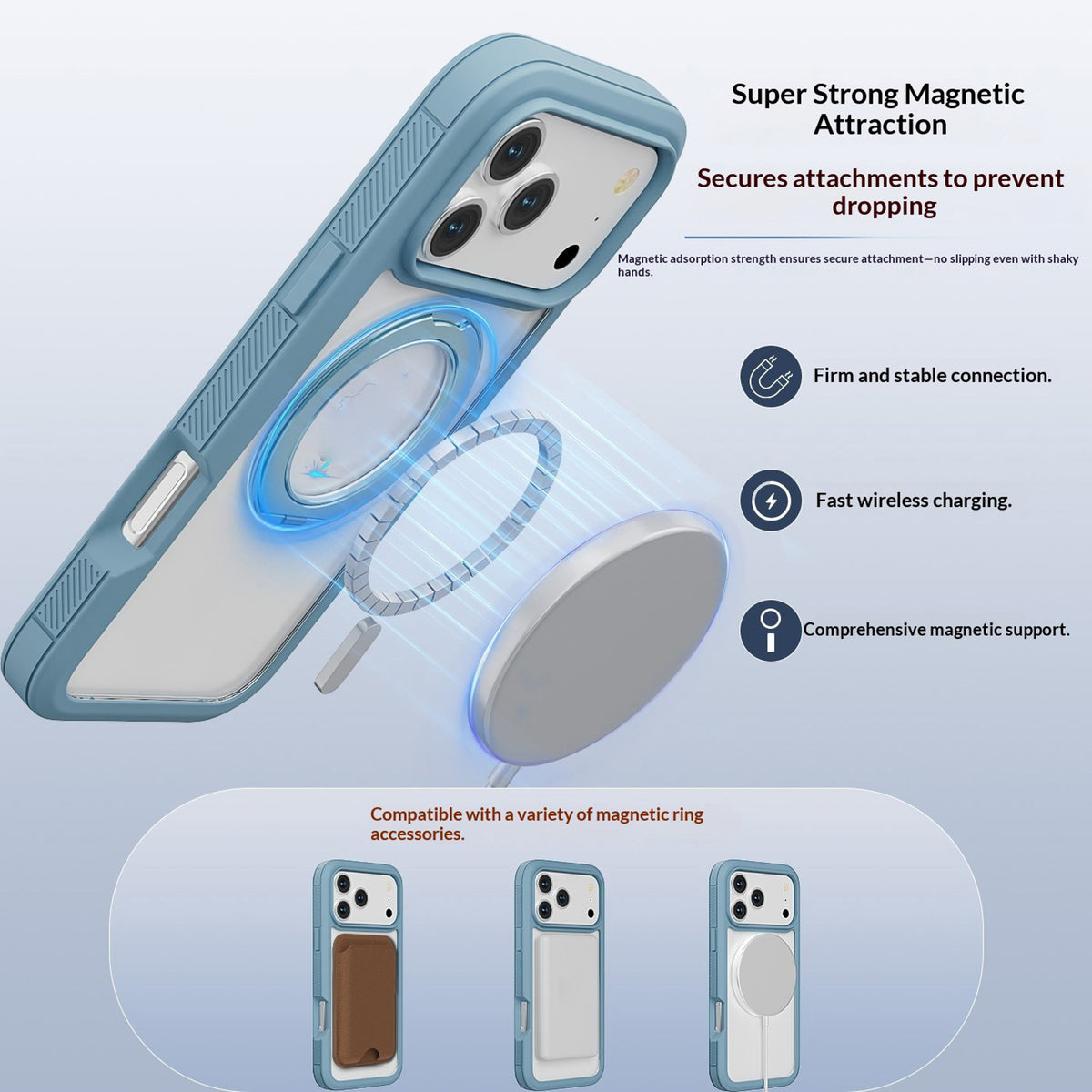 iPhone 18 Pro / 17 Pro EIDERWOOD Case with Screen Protector and Stand Function - MagSafe Compatible - Blue / Transparent