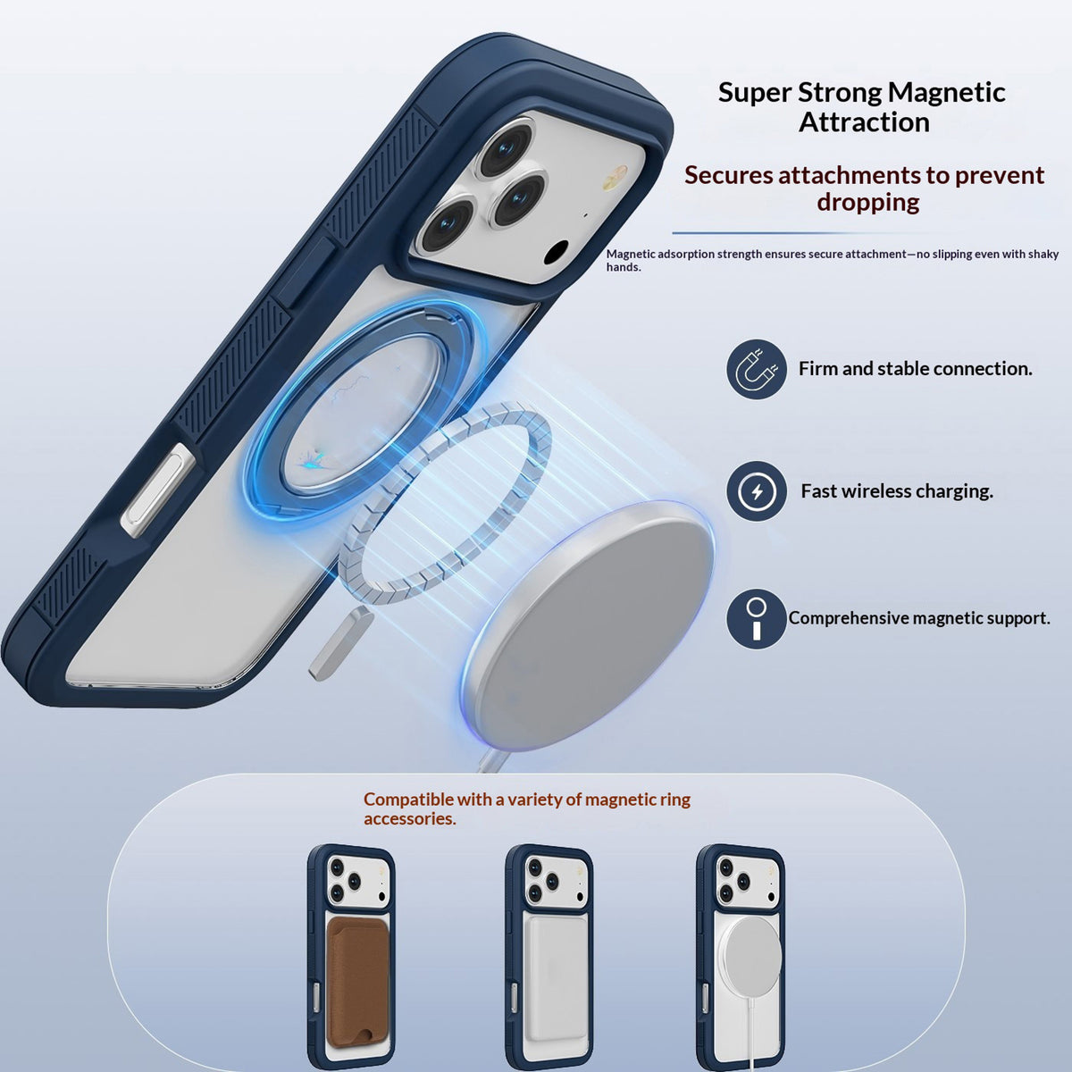 iPhone 18 Pro / 17 Pro EIDERWOOD Case with Screen Protector and Stand Function - MagSafe Compatible - Blue / Transparent