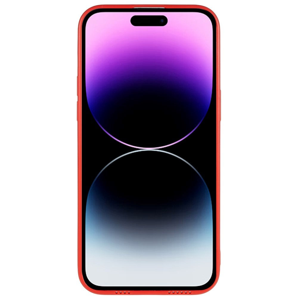 iPhone 14 Pro Max Leather Covered 3D Plastic Back Case w. Camera Lens Protection - Red