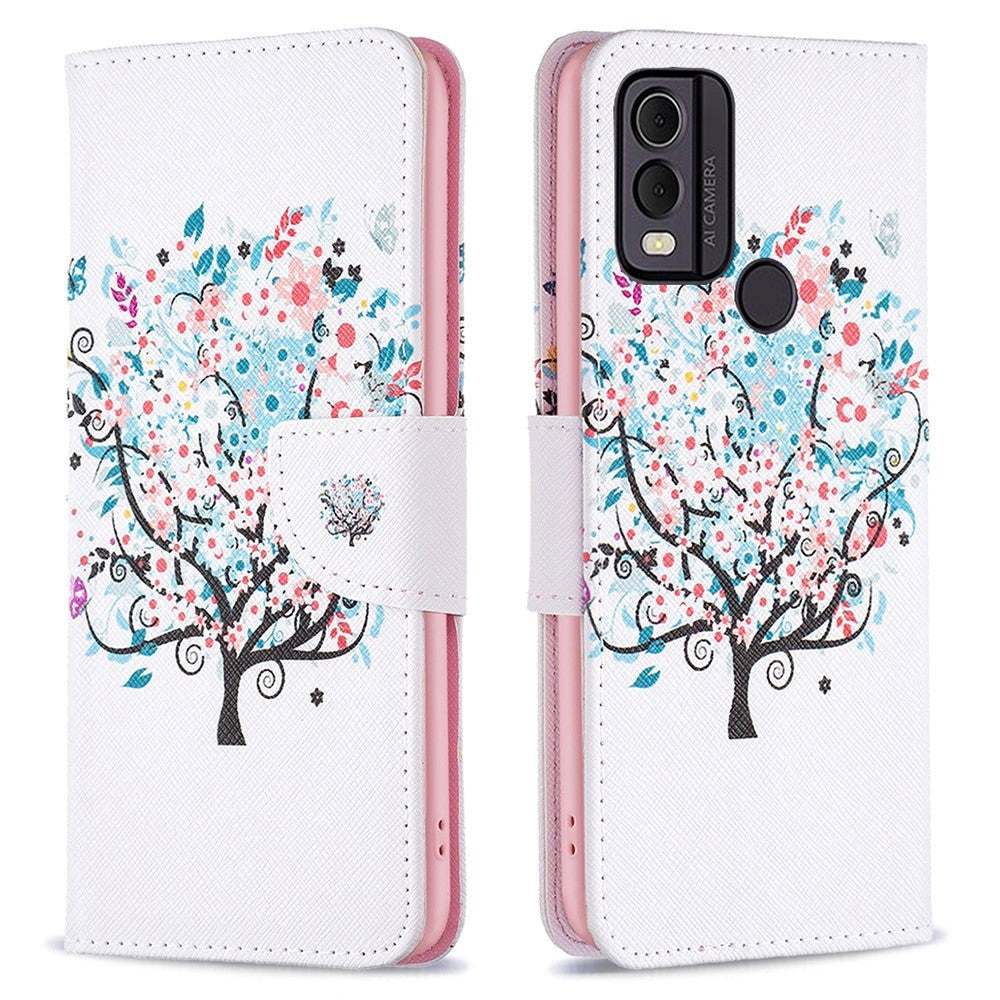 Nokia C22 Leather Wallet Case w. Print - Spring Tree