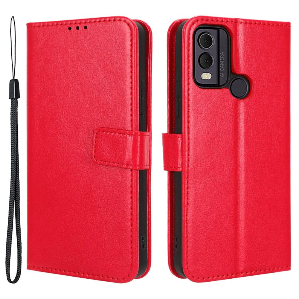 Nokia C22 Leather Flip Case with Wallet and Strap - Red
