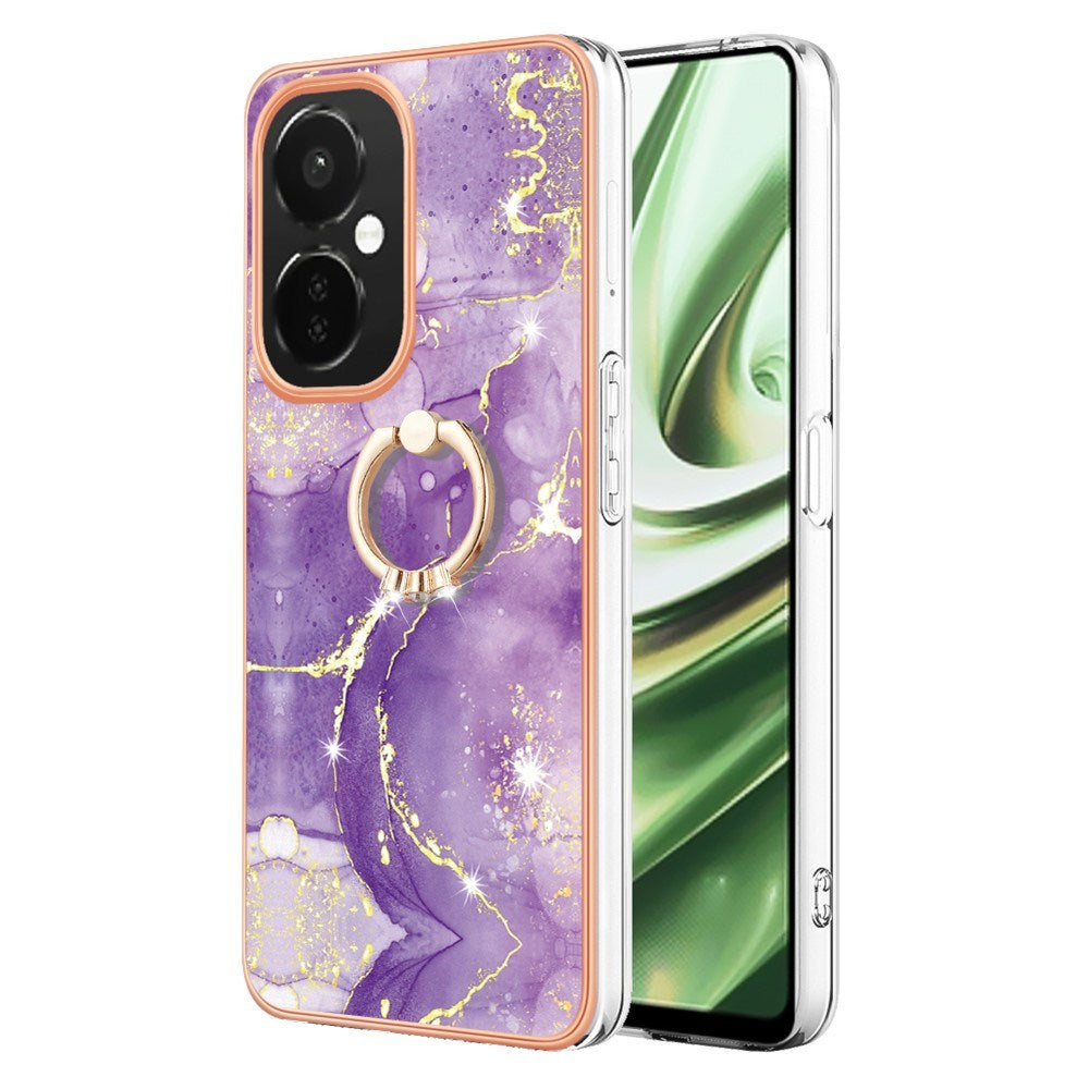 EIDERWOOD OnePlus Nord CE 3 Lite Flexible Plastic Case with Ring Kickstand & Marble Design - Purple / Rose Gold