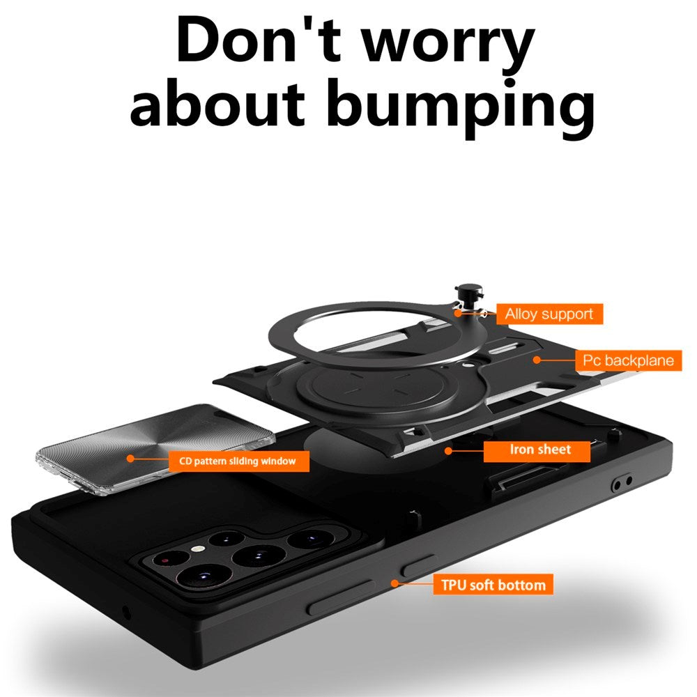 EIDERWOOD Samsung Galaxy S22 Ultra Rugged Case with Kickstand & Cam Slider - Silver