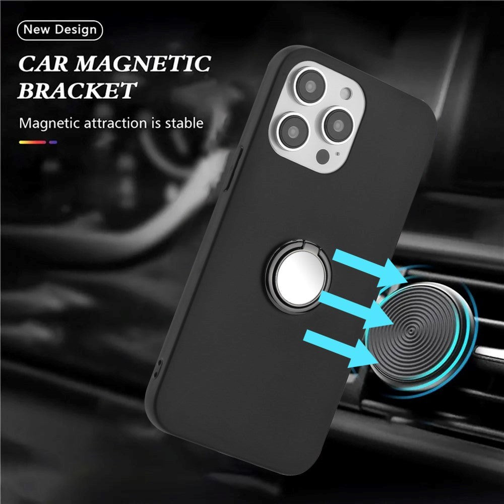 iPhone 15 Pro Flexible Plastic Case w. Magnetic Ring Kickstand - Black w. Black Ring