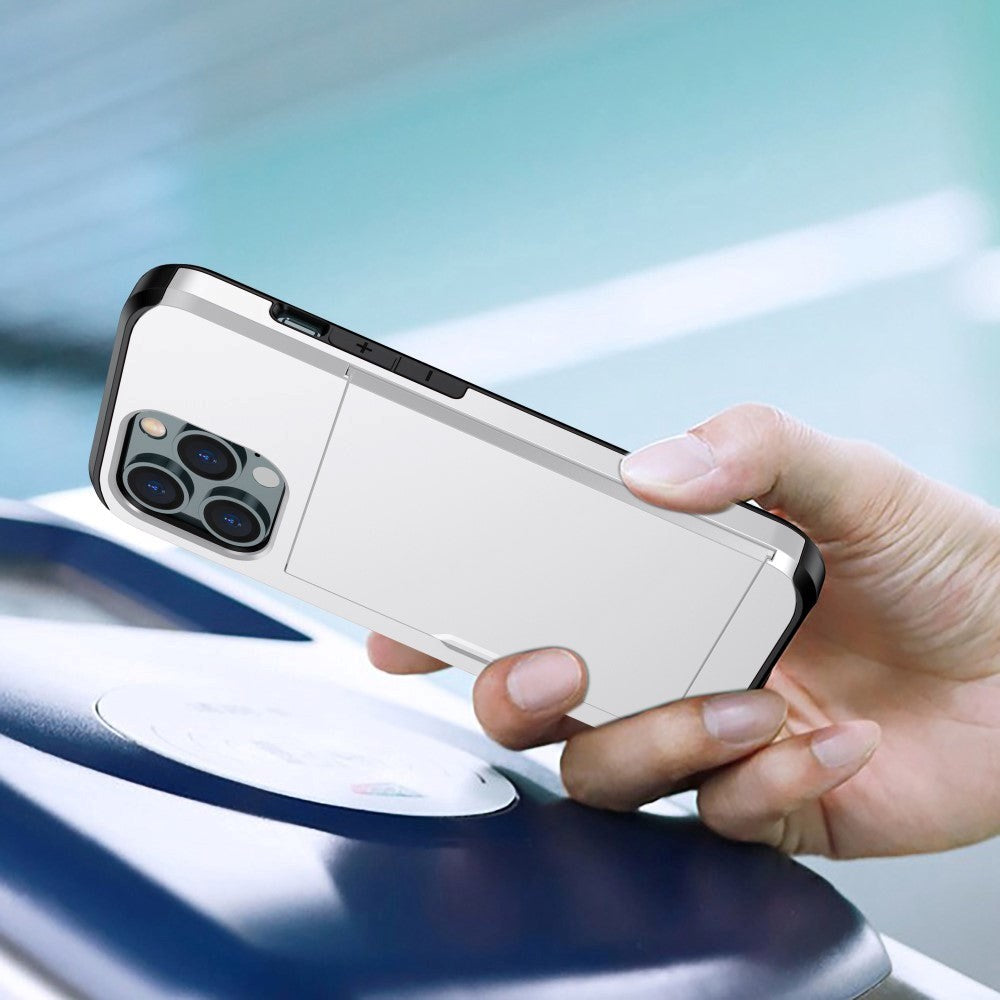 iPhone 15 Pro Hybrid Tough Case w. Card Holder - Silver