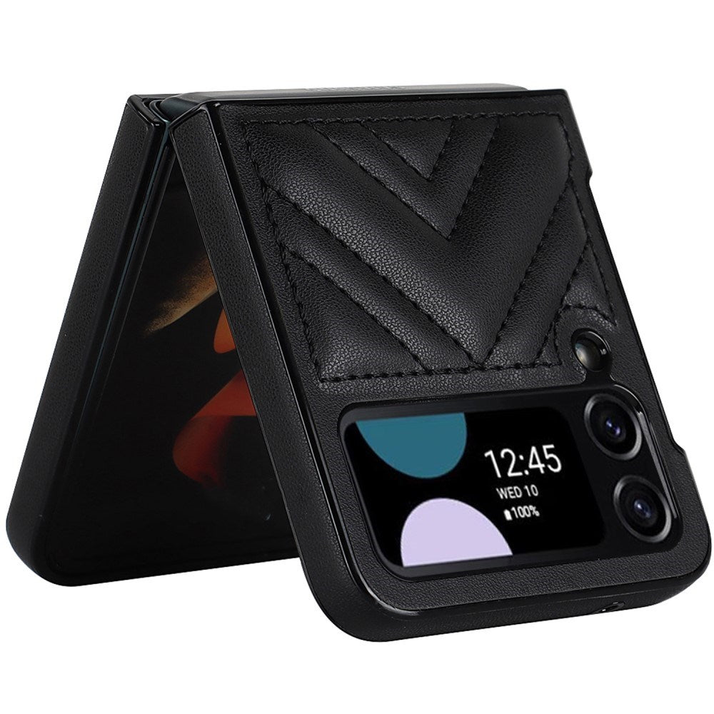 EIDERWOOD Samsung Galaxy Z Flip4 (5G) Faux Leather Case with V-Design - Black