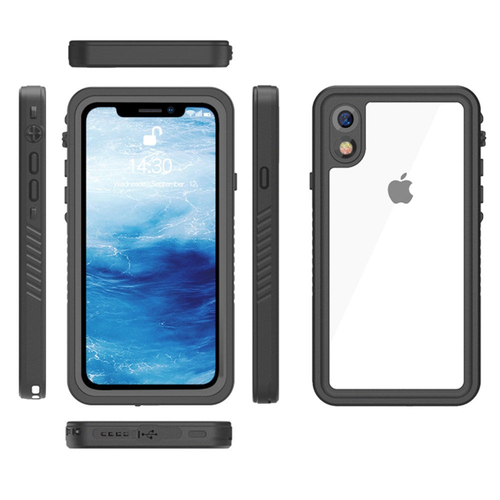 iPhone XR - Waterproof Hybrid Case with Built-in Screen Protector Film - Transparent / Black