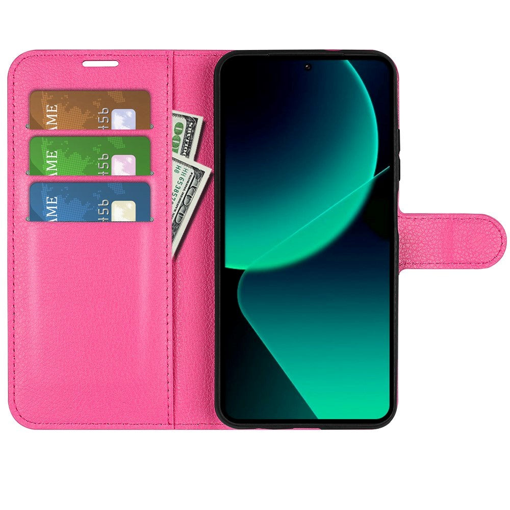 Xiaomi 13T / 13T Pro Litchi Leather Flip Cover w. Wallet - Pink