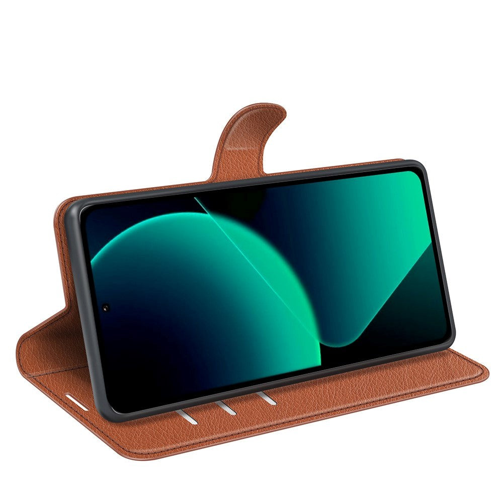 Xiaomi 13T / 13T Pro Litchi Leather Flip Cover w. Wallet - Brown