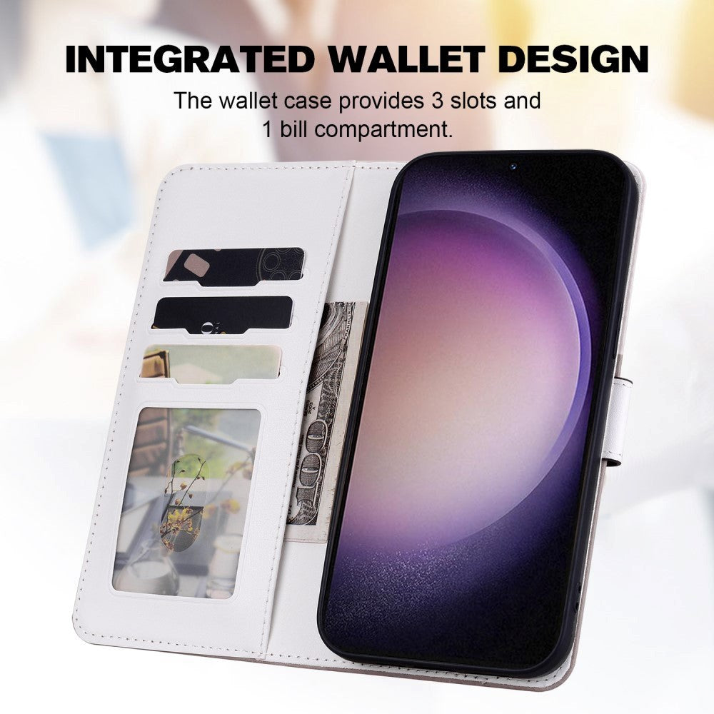 Samsung Galaxy S24+ (Plus) Flip Case with Strap / Standing function / Card Holder - White / Brown (Cats)