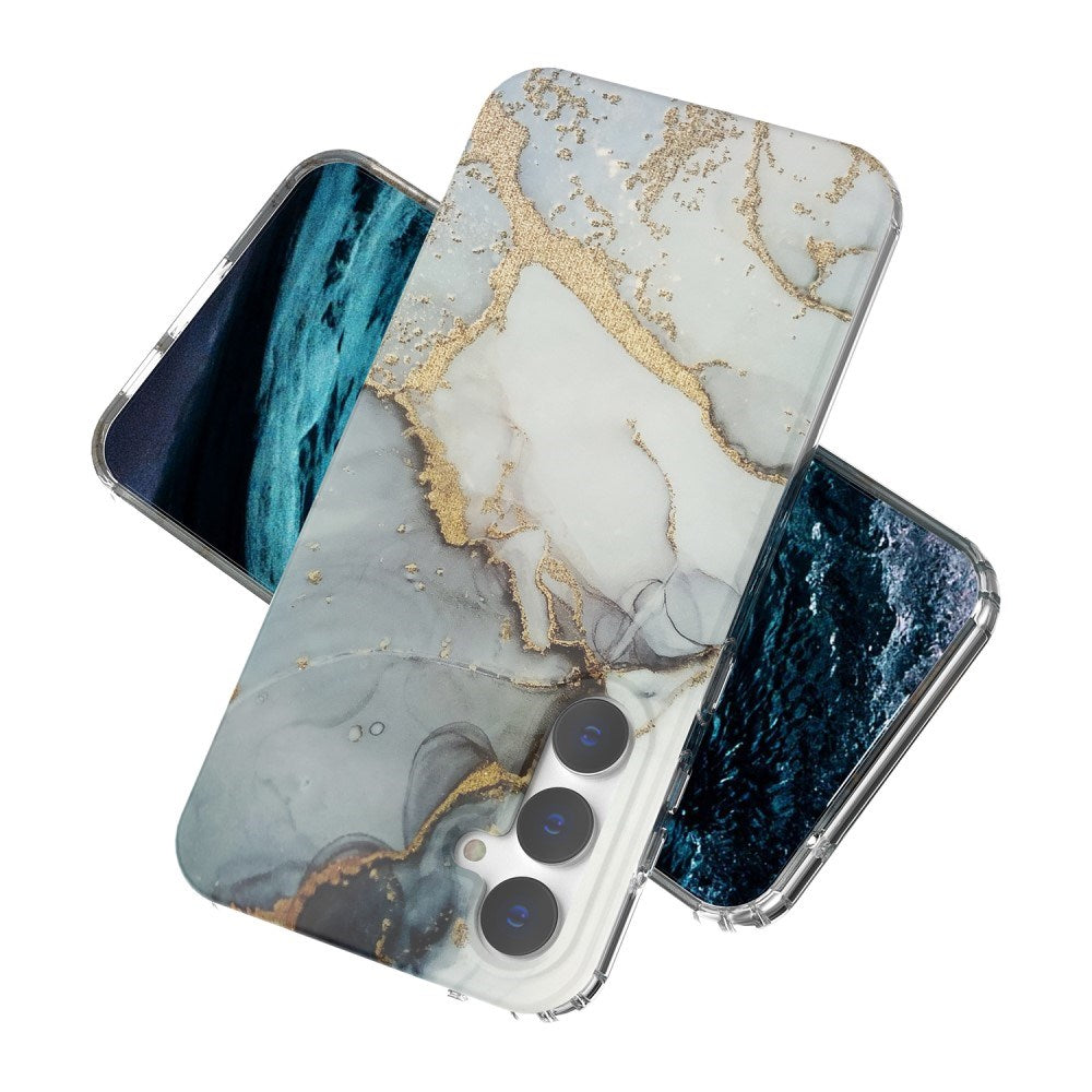 EIDERWOOD Samsung Galaxy S23 FE Hybrid Case with Marble Print - Grey / Gold