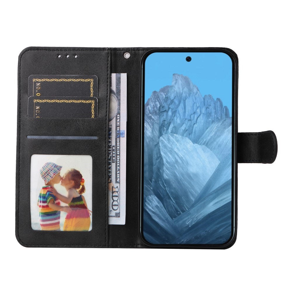 EIDERWOOD Google Pixel 10 / 10 Pro / 9 / 9 Pro Faux Leather Flip Case with Wallet & Strap - Black