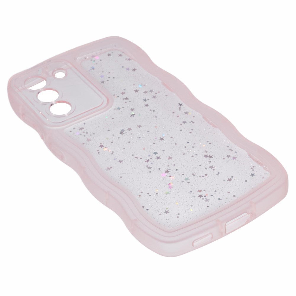 EIDERWOOD Samsung Galaxy S22+ (Plus) Flexible Plastic Wavy Case with Glitter - Transparent / Pink