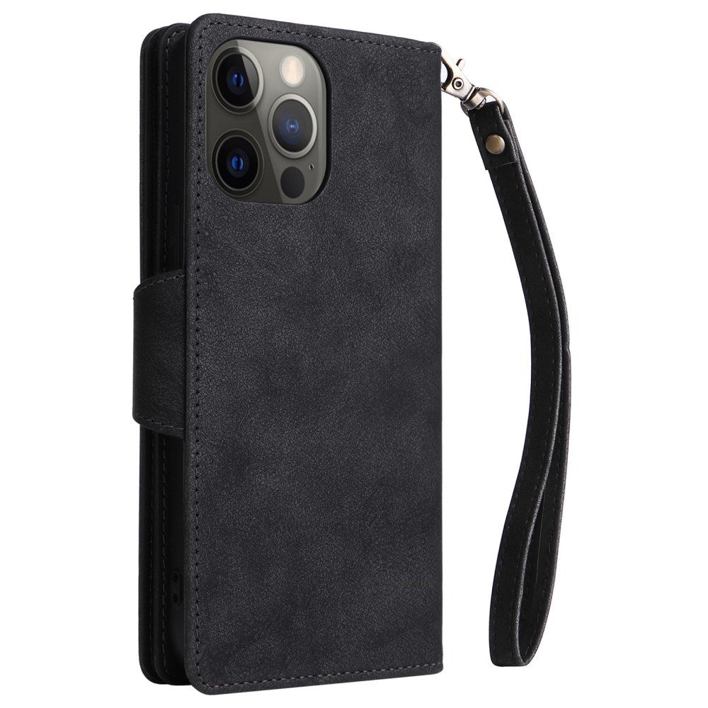 EIDERWOOD iPhone 12 Pro Max Flip Case with Card Holder & Zipper Pocket - Black