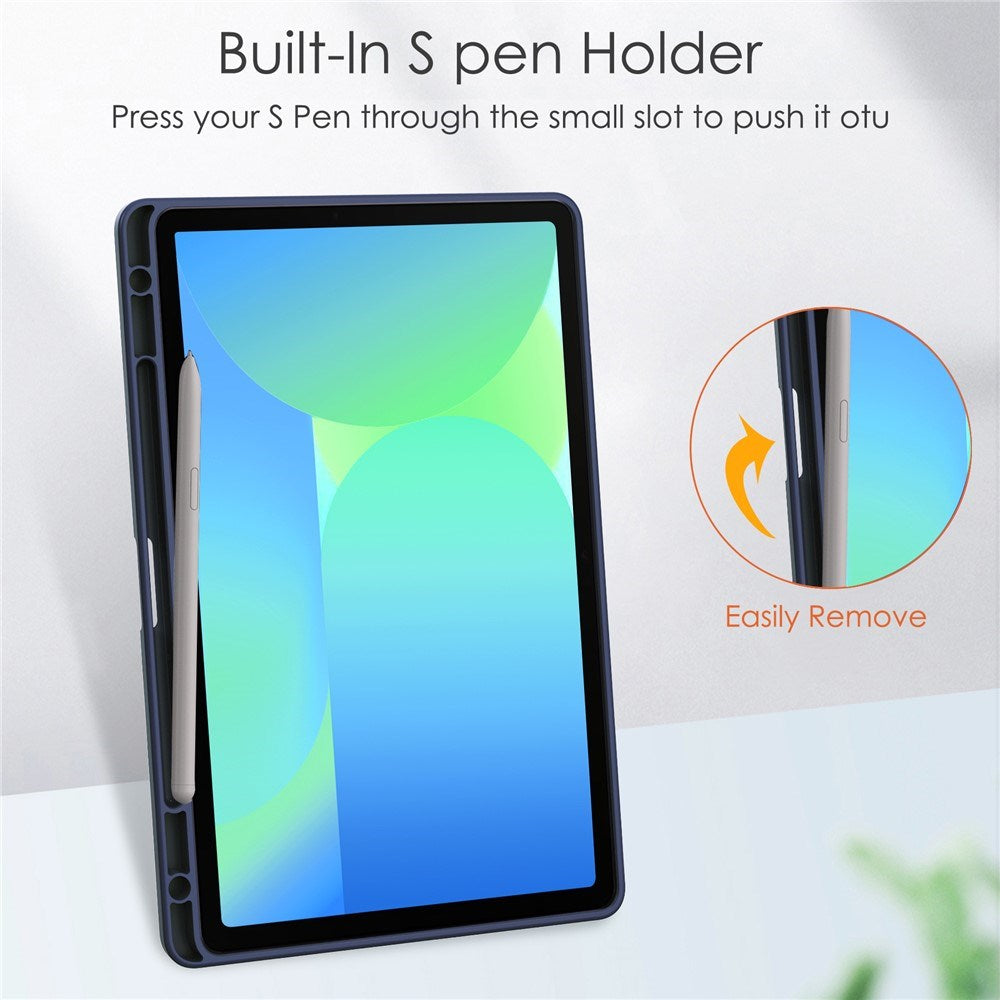 EIDERWOOD Samsung Galaxy Tab S10 Lite / S10 FE / S9 FE Flip Case - Stand Function & Stylus Pen Holder - Transparent / Dark Blue