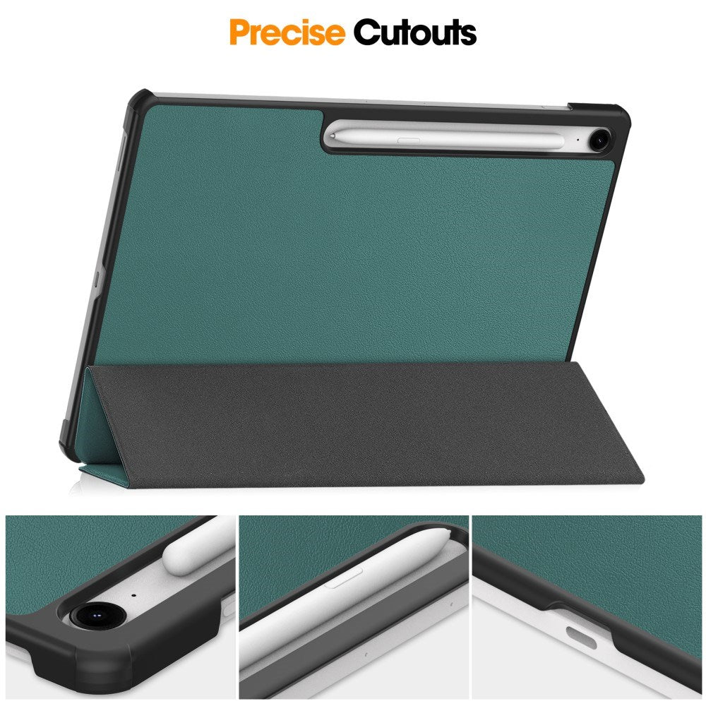 EIDERWOOD Samsung Galaxy Tab S10 FE+ (Plus) Faux Leather Flip Case with Stand Function & Pencil Holder - Green