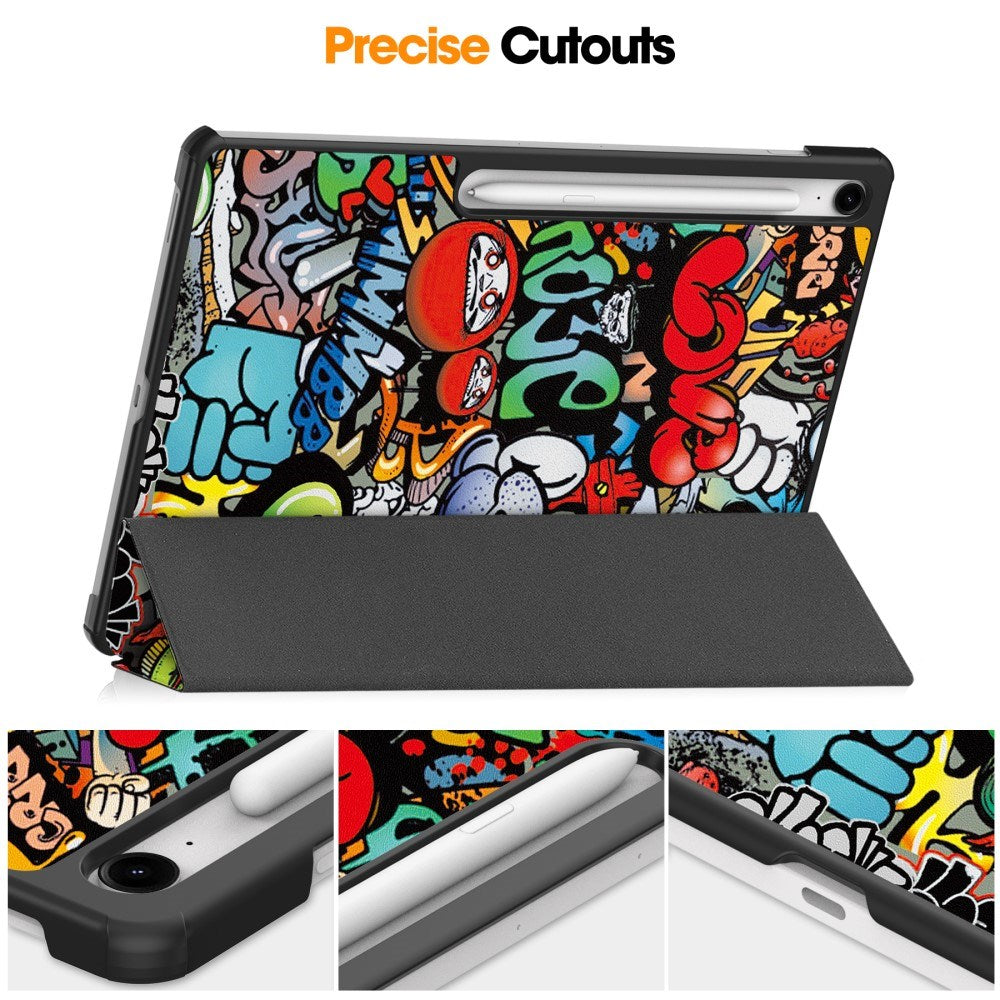 EIDERWOOD Samsung Galaxy Tab S10 FE+ (Plus) Tri-Fold Faux Leather Flip Case with Pattern - Graffiti