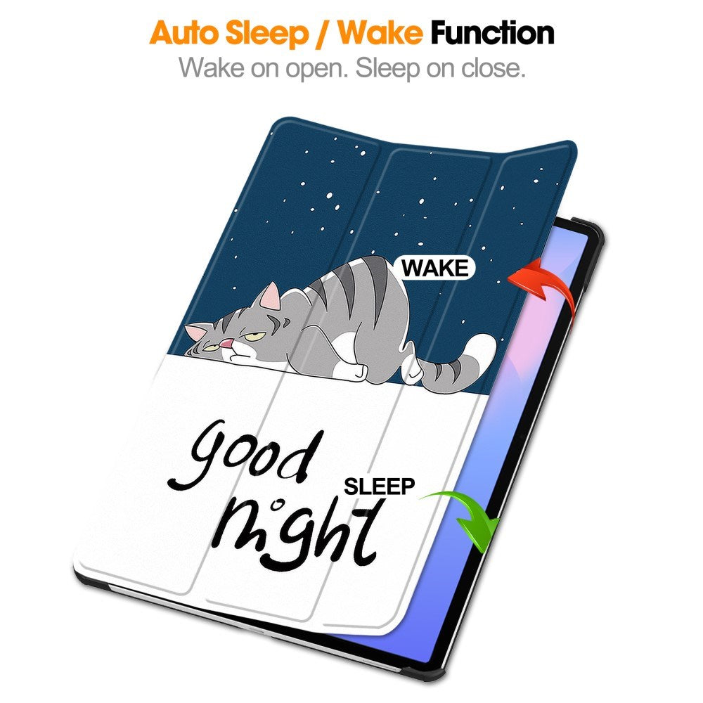 EIDERWOOD Samsung Galaxy Tab S10 FE+ (Plus) Tri-Fold Faux Leather Flip Case with Pattern - Cat