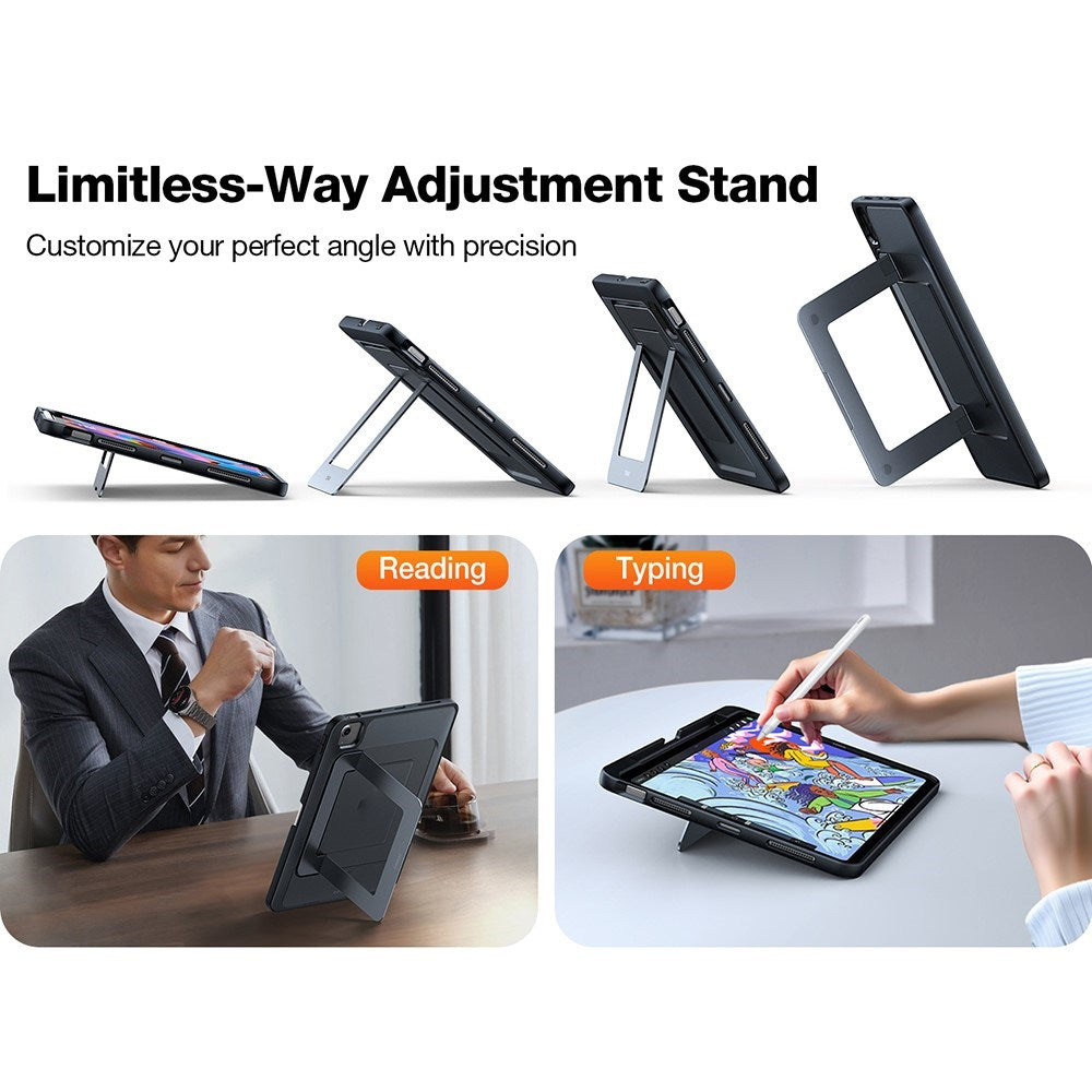 iPad Air 11" (2025 / 2024) / Air (2022 / 2020) TORRAS Case w. Kickstand & Apple Pencil Holder - Transparent / Black