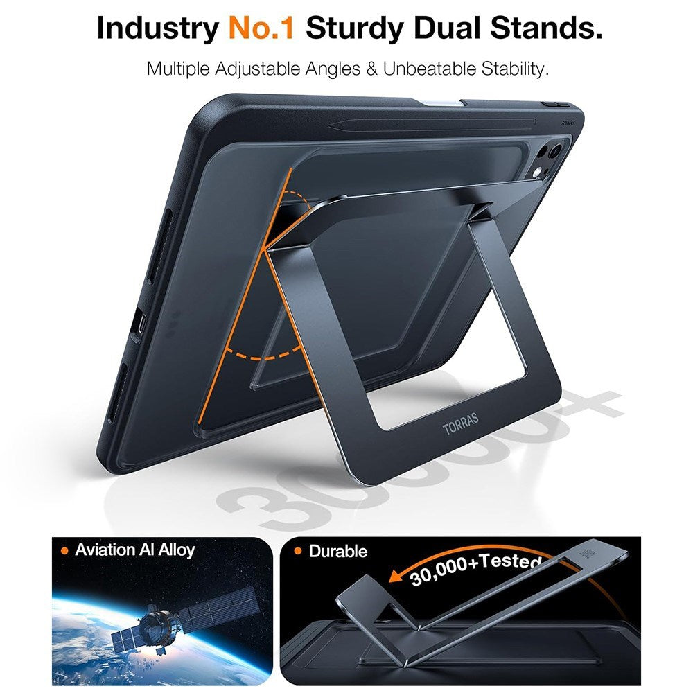 iPad Pro 13" (2024) TORRAS Case with Kickstand & Apple Pencil Holder – Transparent/Black