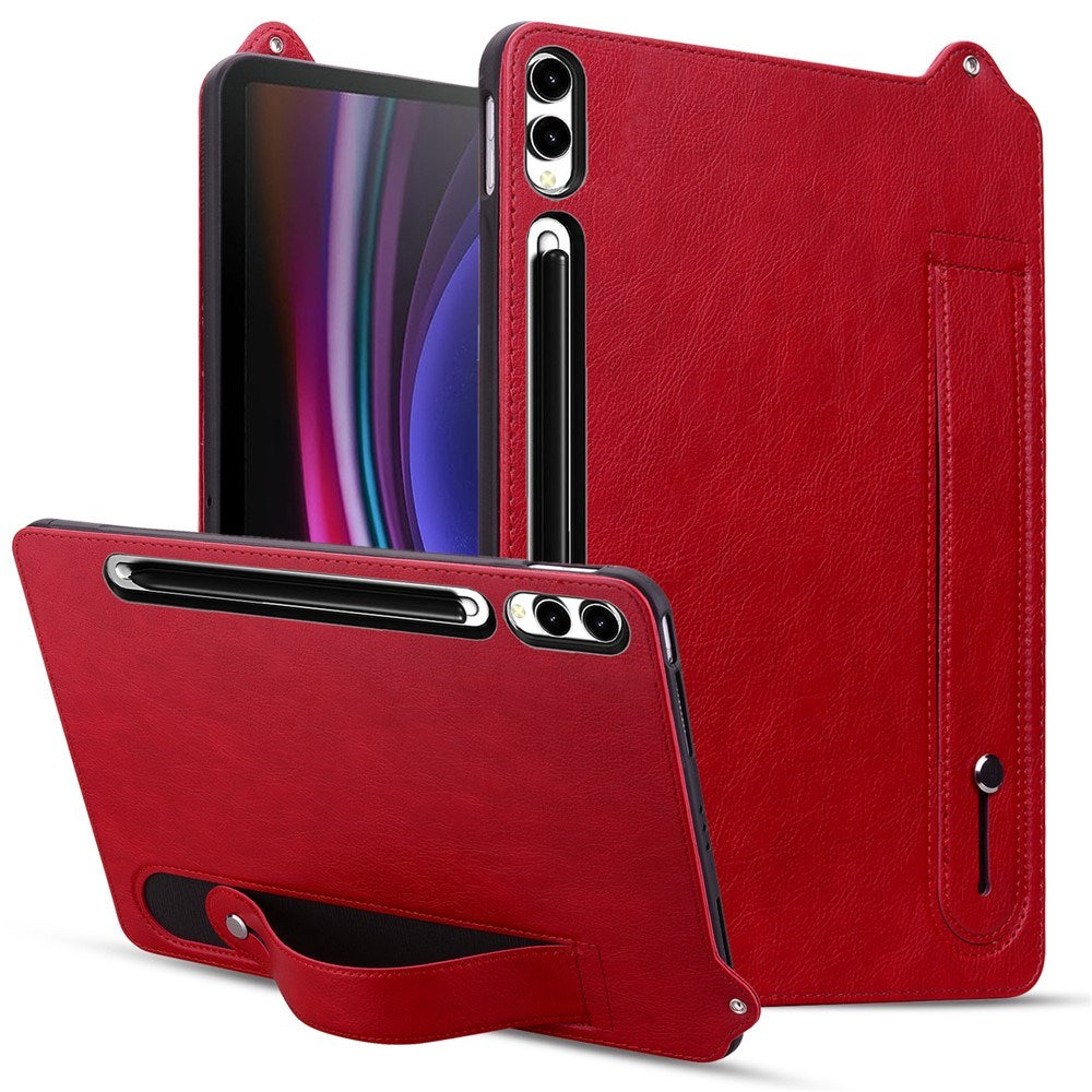 EIDERWOOD Samsung Galaxy Tab S11 Ultra Hard Plastic Faux Leather Coated Case with Handle - Red