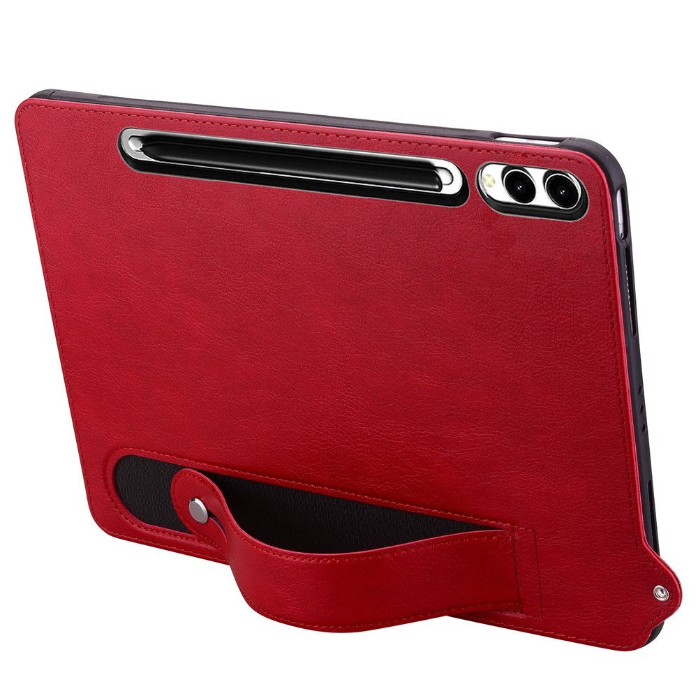 EIDERWOOD Samsung Galaxy Tab S11 Ultra Hard Plastic Faux Leather Coated Case with Handle - Red