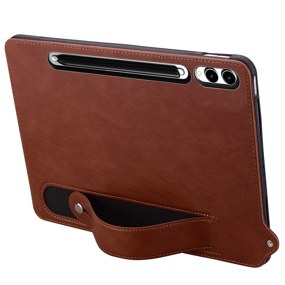 EIDERWOOD Samsung Galaxy Tab S11 Ultra Hard Plastic Faux Leather Coated Case with Handle - Brown