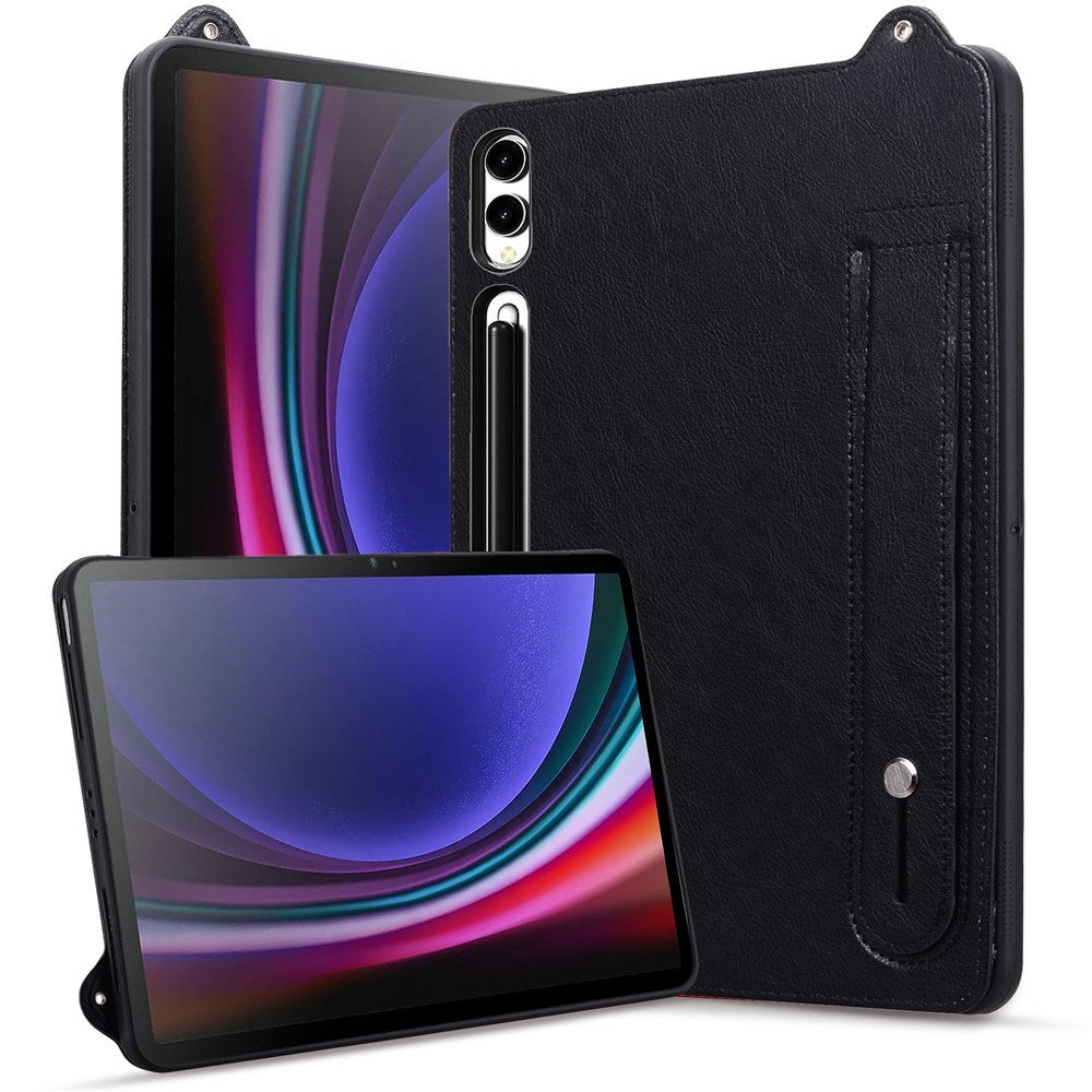 EIDERWOOD Samsung Galaxy Tab S11 Ultra Hard Plastic Faux Leather Coated Case with Handle - Black