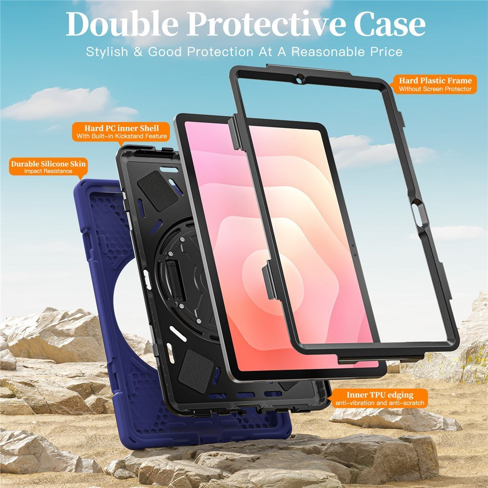 EIDERWOOD Samsung Galaxy Tab S11 Shockproof Case with 360 Degree Rotatable Kickstand & Velcro Strap - Dark Blue